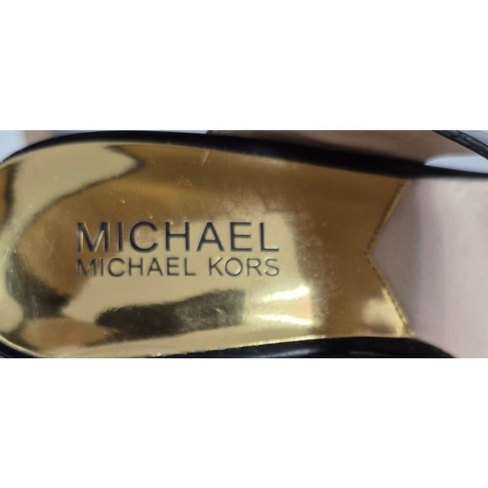Michael KORS ROCHELLE BLACK PATENT GOLD MK LOGO SLINGBACKS 8M - Picture 5 of 7
